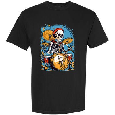 Drummer Skeleton Playing Drums For Halloween Graphic Garment-Dyed Heavyweight T-Shirt