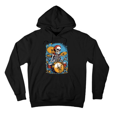 Drummer Skeleton Playing Drums For Halloween Graphic Hoodie