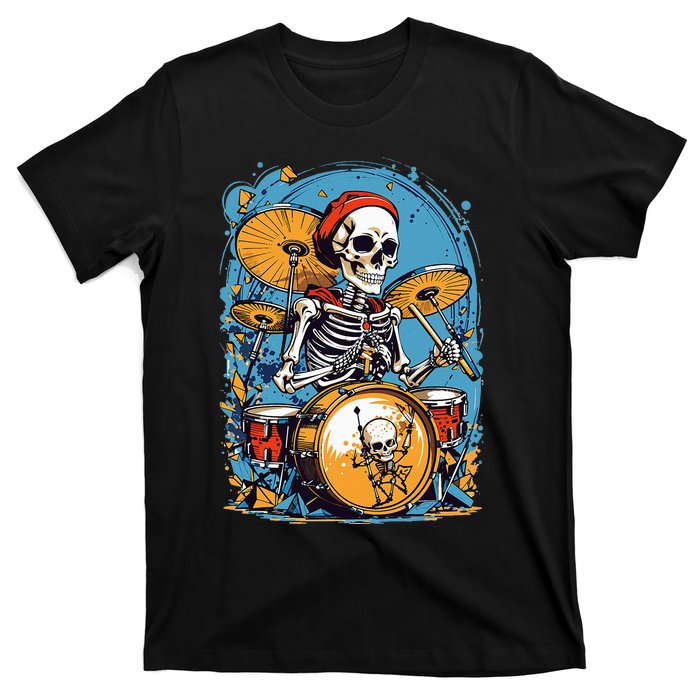 Drummer Skeleton Playing Drums For Halloween Graphic T-Shirt