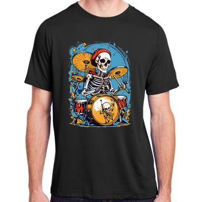 Drummer Skeleton Playing Drums For Halloween Graphic Adult ChromaSoft Performance T-Shirt