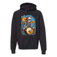 Drummer Skeleton Playing Drums For Halloween Graphic Premium Hoodie