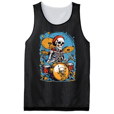 Drummer Skeleton Playing Drums For Halloween Graphic Mesh Reversible Basketball Jersey Tank