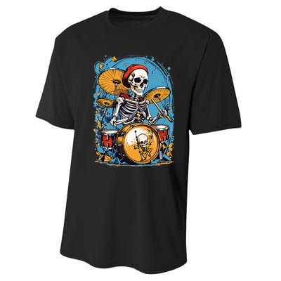 Drummer Skeleton Playing Drums For Halloween Graphic Performance Sprint T-Shirt