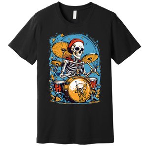 Drummer Skeleton Playing Drums For Halloween Graphic Premium T-Shirt