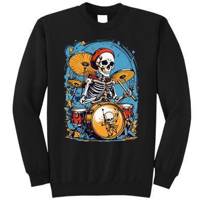 Drummer Skeleton Playing Drums For Halloween Graphic Tall Sweatshirt