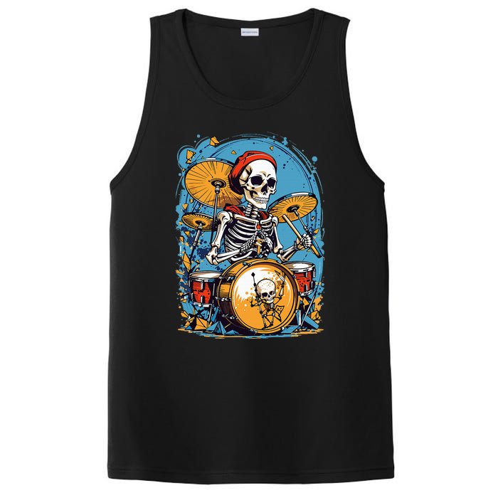 Drummer Skeleton Playing Drums For Halloween Graphic PosiCharge Competitor Tank