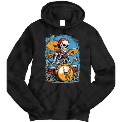 Drummer Skeleton Playing Drums For Halloween Graphic Tie Dye Hoodie