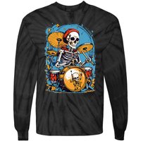 Drummer Skeleton Playing Drums For Halloween Graphic Tie-Dye Long Sleeve Shirt