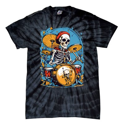 Drummer Skeleton Playing Drums For Halloween Graphic Tie-Dye T-Shirt