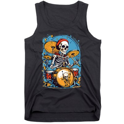 Drummer Skeleton Playing Drums For Halloween Graphic Tank Top