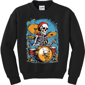 Drummer Skeleton Playing Drums For Halloween Graphic Kids Sweatshirt