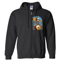 Drummer Skeleton Playing Drums For Halloween Graphic Full Zip Hoodie