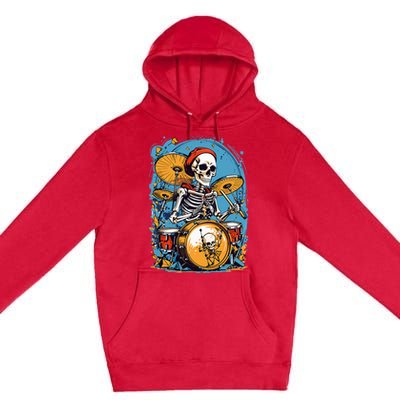 Drummer Skeleton Playing Drums For Halloween Graphic Premium Pullover Hoodie