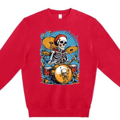 Drummer Skeleton Playing Drums For Halloween Graphic Premium Crewneck Sweatshirt