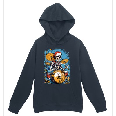 Drummer Skeleton Playing Drums For Halloween Graphic Urban Pullover Hoodie