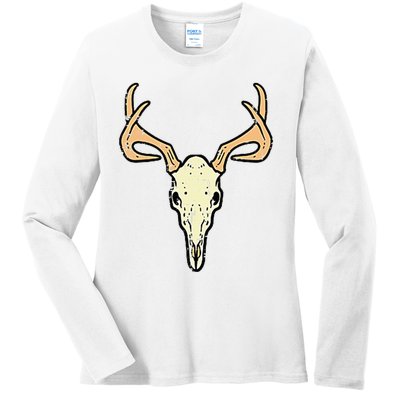 Deer Skull Pocket Buck Elk Hunting Hunter Ladies Long Sleeve Shirt