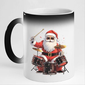 Drummer Santa Playing Drums Funny Christmas Drummer Xmas 11oz Black Color Changing Mug