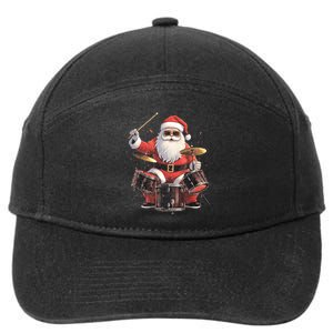 Drummer Santa Playing Drums Funny Christmas Drummer Xmas 7-Panel Snapback Hat