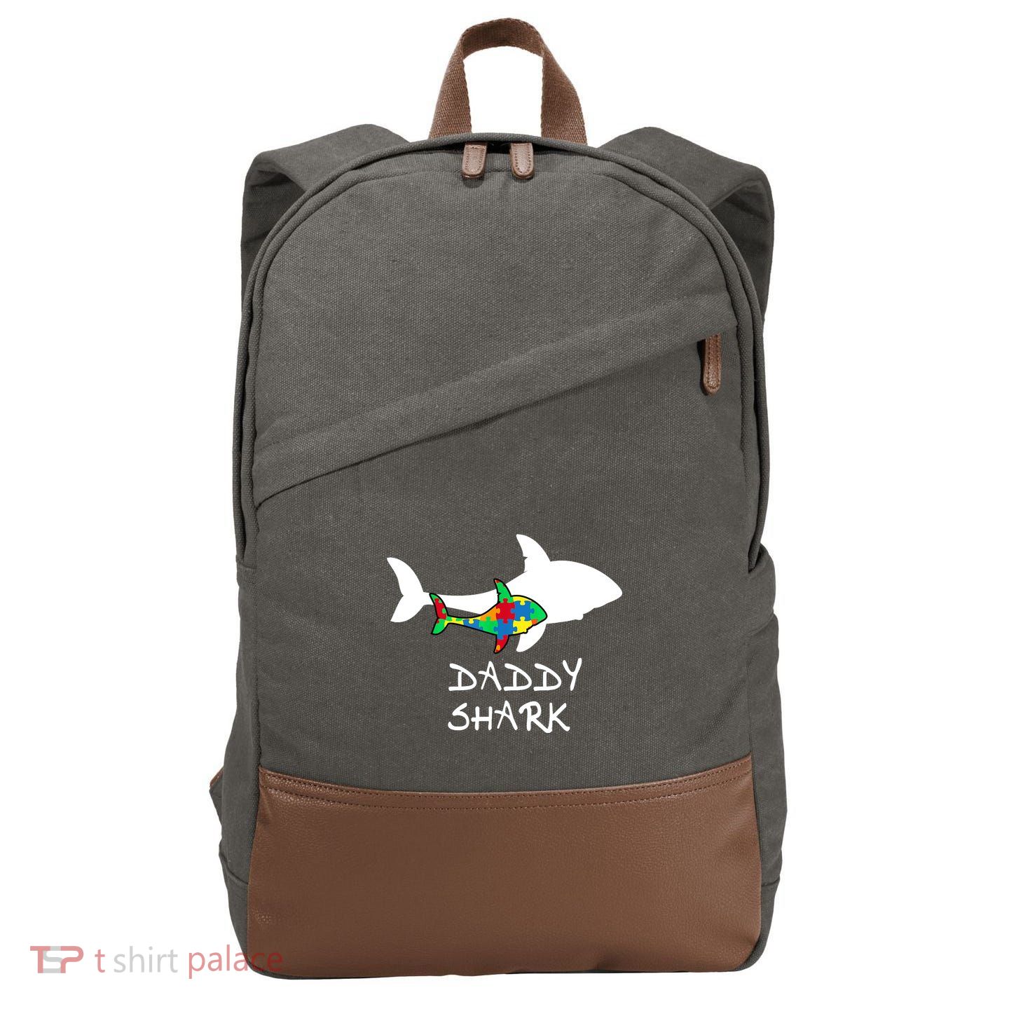 Daddy Shark Puzzle Piece Inspirational Autism Awareness Gift Cotton Canvas Backpack