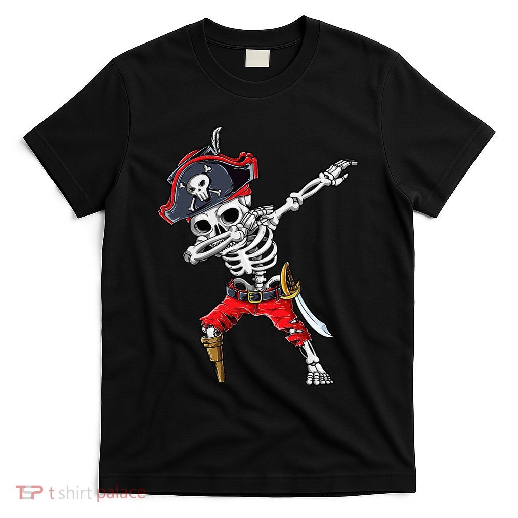 Dabbing Skeleton Pirate Halloween Kids Jolly Roger T-Shirt