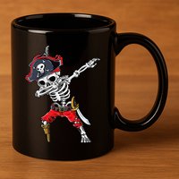 Dabbing Skeleton Pirate Halloween Kids Jolly Roger 11oz C Handle Ceramic Mug