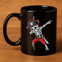 Dabbing Skeleton Pirate Halloween Kids Jolly Roger 11oz C Handle Ceramic Mug