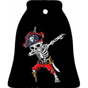 Dabbing Skeleton Pirate Halloween Kids Jolly Roger Ceramic Bell Ornament