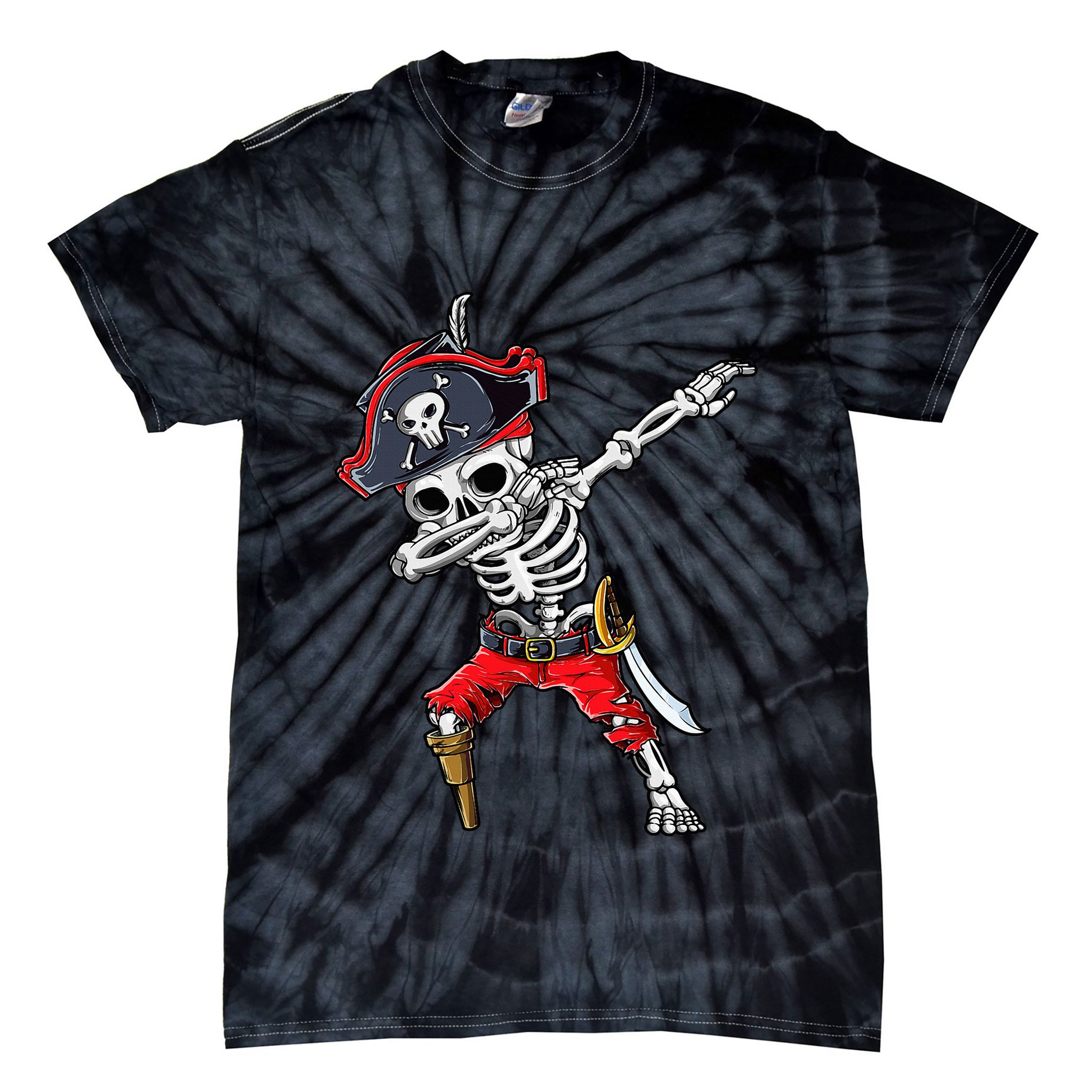 Dabbing Skeleton Pirate Halloween Kids Jolly Roger Tie-Dye T-Shirt