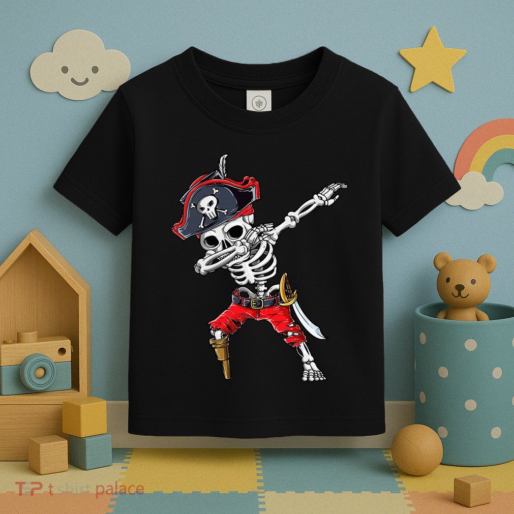 Dabbing Skeleton Pirate Halloween Kids Jolly Roger Toddler T-Shirt
