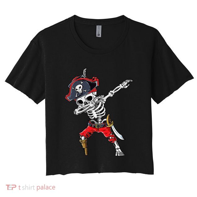 Dabbing Skeleton Pirate Halloween Kids Jolly Roger Crop Top