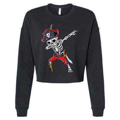Dabbing Skeleton Pirate Halloween Kids Jolly Roger Cropped Pullover Crew