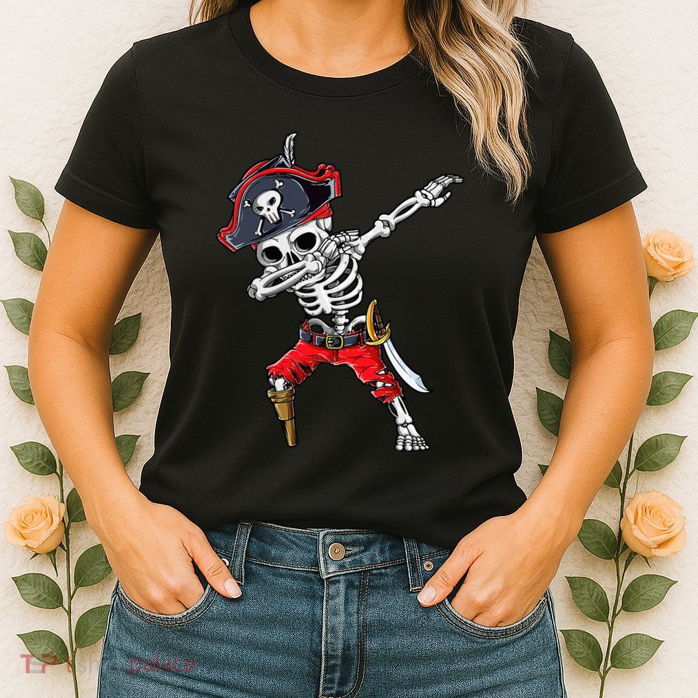 Dabbing Skeleton Pirate Halloween Kids Jolly Roger Womens T-Shirt