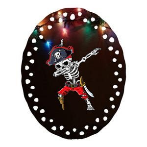 Dabbing Skeleton Pirate Halloween Kids Jolly Roger Ceramic Oval Ornament