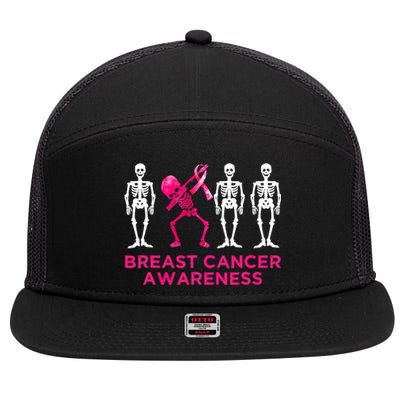 Dabbing Skeleton Pink Ribbon Breast Cancer Halloween 7 Panel Mesh Trucker Snapback Hat