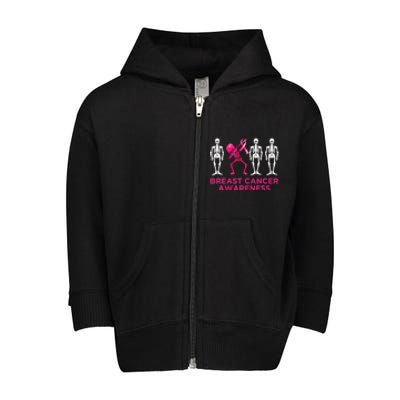 Dabbing Skeleton Pink Ribbon Breast Cancer Halloween Toddler Zip Fleece Hoodie