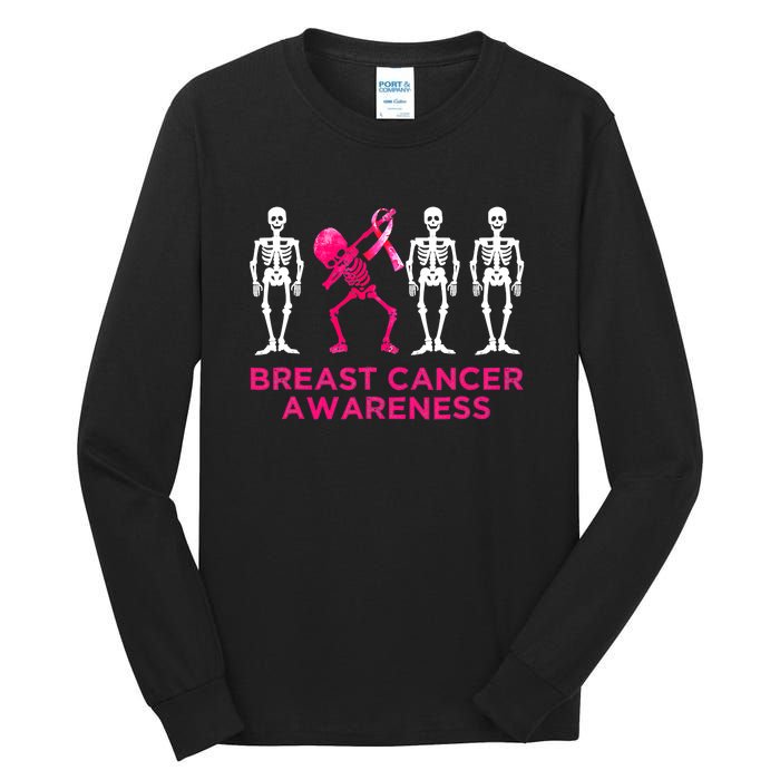 Dabbing Skeleton Pink Ribbon Breast Cancer Halloween Tall Long Sleeve T-Shirt