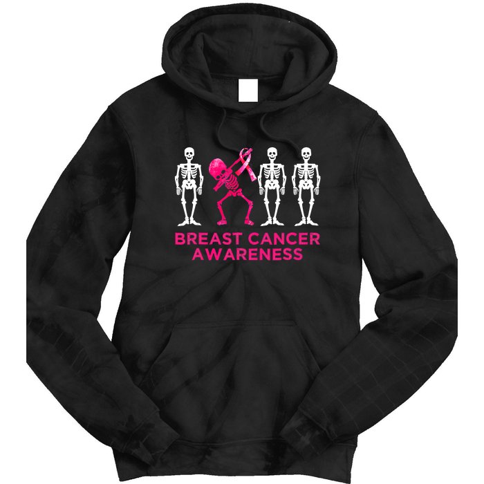 Dabbing Skeleton Pink Ribbon Breast Cancer Halloween Tie Dye Hoodie