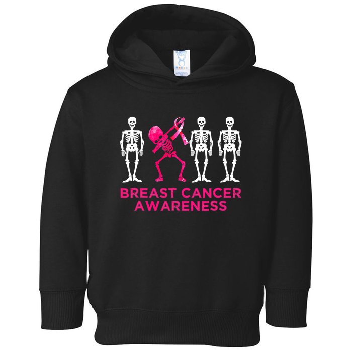 Dabbing Skeleton Pink Ribbon Breast Cancer Halloween Toddler Hoodie