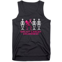 Dabbing Skeleton Pink Ribbon Breast Cancer Halloween Tank Top