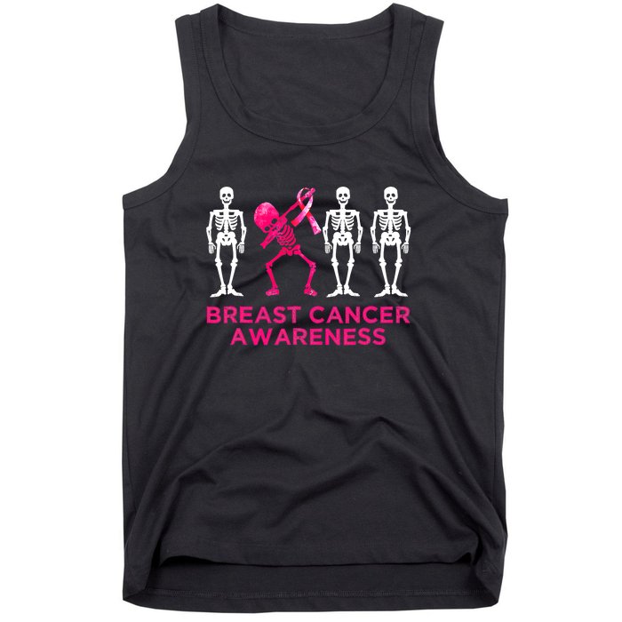 Dabbing Skeleton Pink Ribbon Breast Cancer Halloween Tank Top