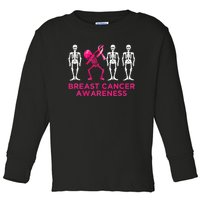 Dabbing Skeleton Pink Ribbon Breast Cancer Halloween Toddler Long Sleeve Shirt