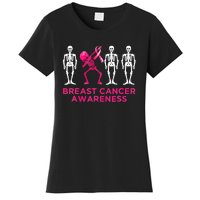 Dabbing Skeleton Pink Ribbon Breast Cancer Halloween Women's T-Shirt