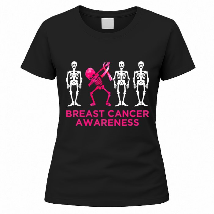 Dabbing Skeleton Pink Ribbon Breast Cancer Halloween Women's T-Shirt