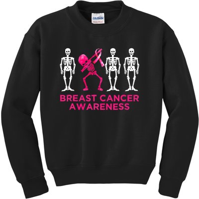 Dabbing Skeleton Pink Ribbon Breast Cancer Halloween Kids Sweatshirt