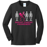 Dabbing Skeleton Pink Ribbon Breast Cancer Halloween Kids Long Sleeve Shirt