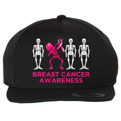 Dabbing Skeleton Pink Ribbon Breast Cancer Halloween Wool Snapback Cap