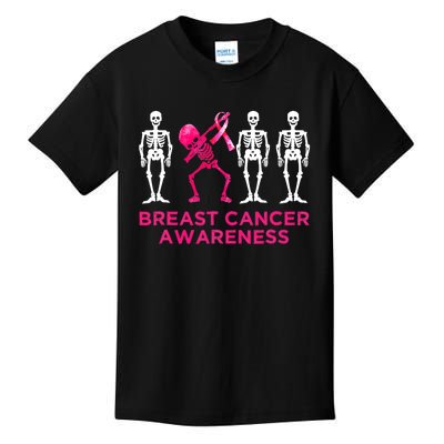 Dabbing Skeleton Pink Ribbon Breast Cancer Halloween Kids T-Shirt