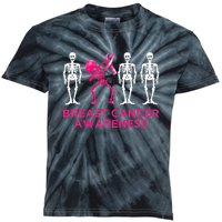 Dabbing Skeleton Pink Ribbon Breast Cancer Halloween Kids Tie-Dye T-Shirt