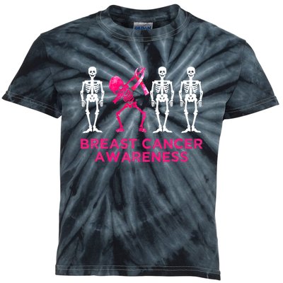 Dabbing Skeleton Pink Ribbon Breast Cancer Halloween Kids Tie-Dye T-Shirt