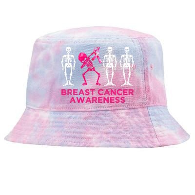 Dabbing Skeleton Pink Ribbon Breast Cancer Halloween Tie-Dyed Bucket Hat